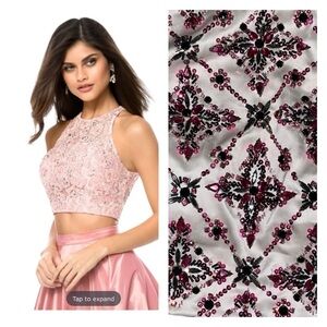 SHERRI HILL White Pink Beaded Embellished Sleeveless Crop Top Formal Size 00